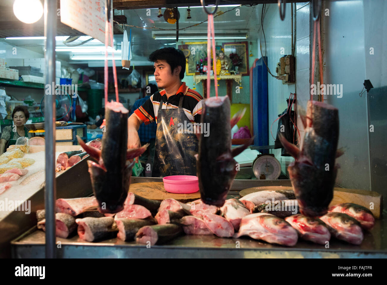 Fish shop in Chinatown Bangkok, Thailand. Yaowarat, Bangkok’s Chinatown