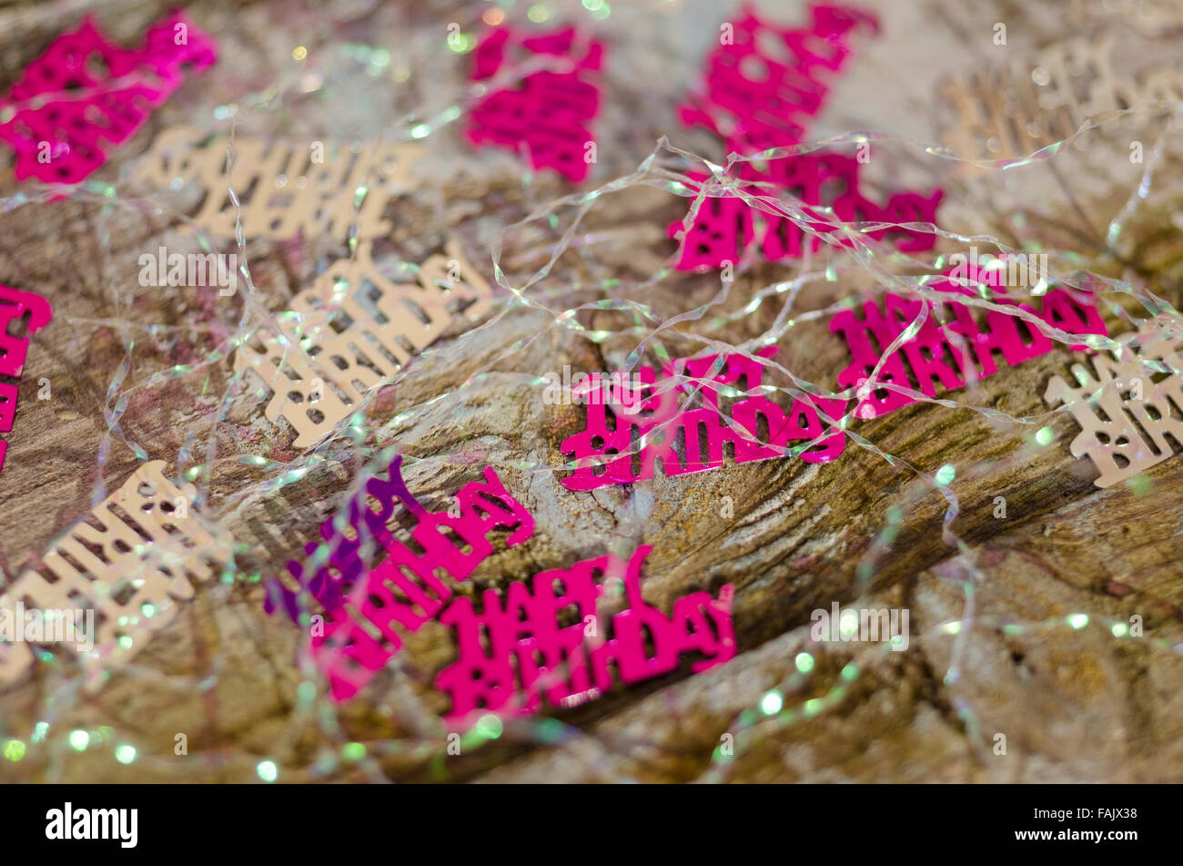 Closeup of Happy Birthday Table Confetti Decorations Stock Photo Alamy