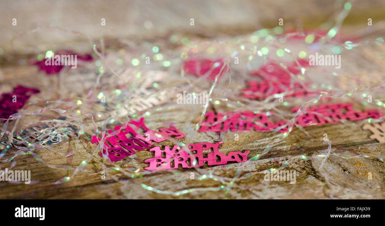 Closeup of Happy Birthday Table Confetti Decorations Stock Photo Alamy