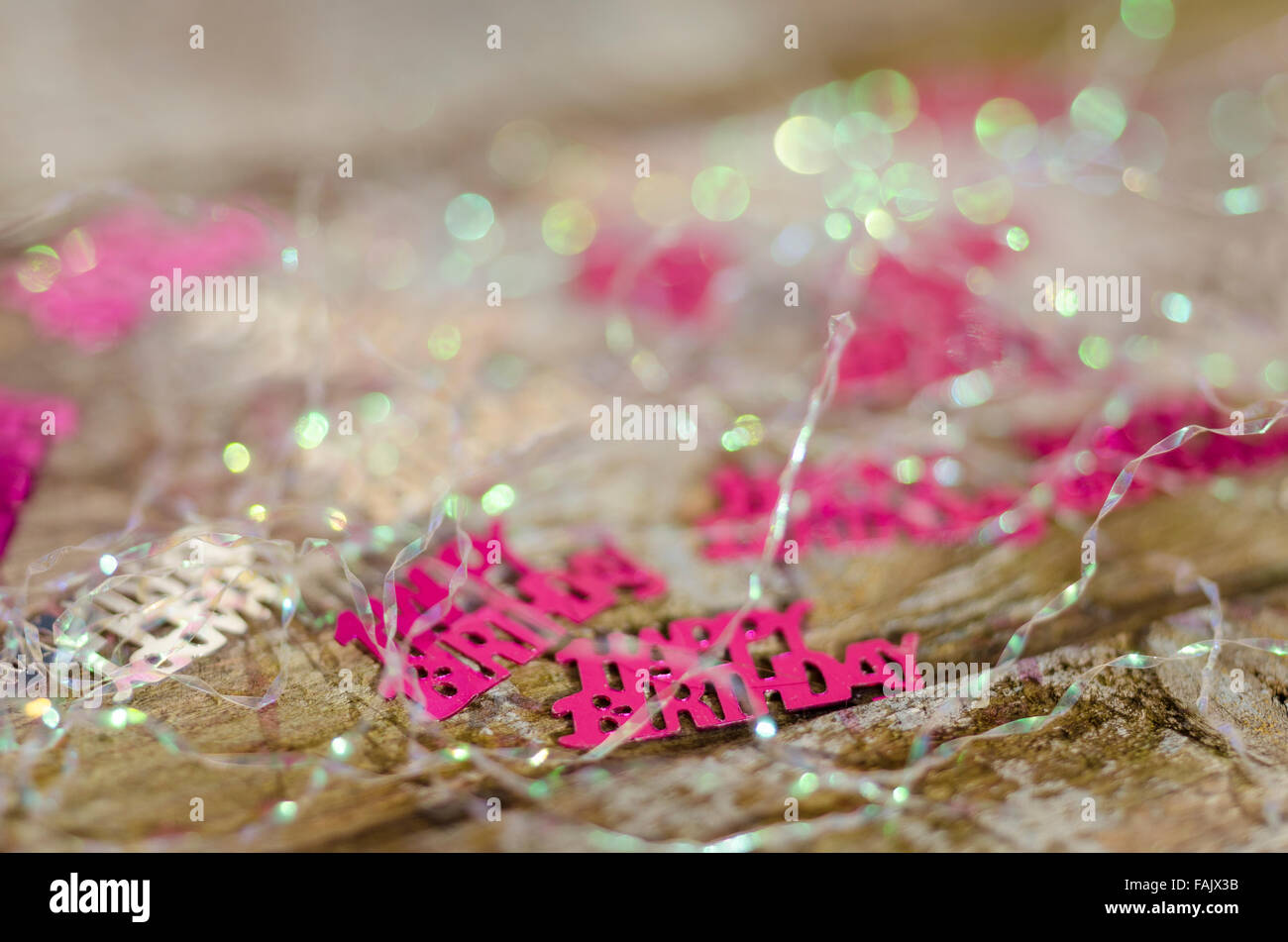 Closeup of Happy Birthday Table Confetti Decorations Stock Photo Alamy