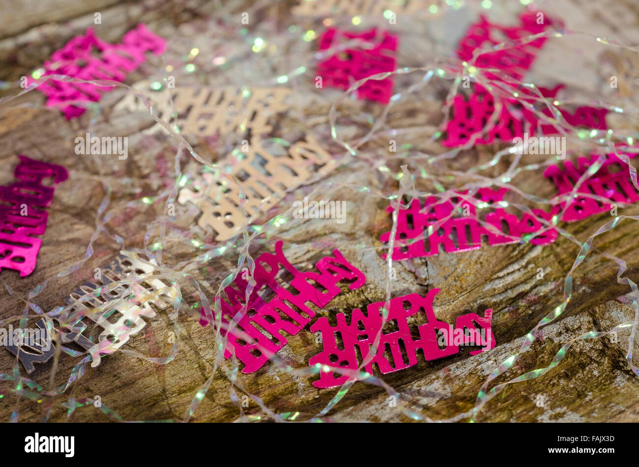 Closeup of Happy Birthday Table Confetti Decorations Stock Photo Alamy
