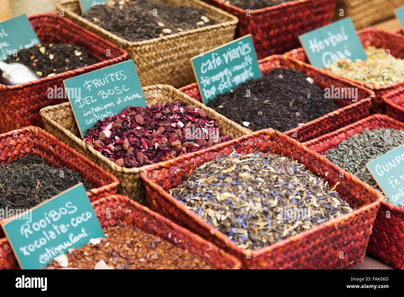 different herbs and tea in spanish market Stock Photo Alamy