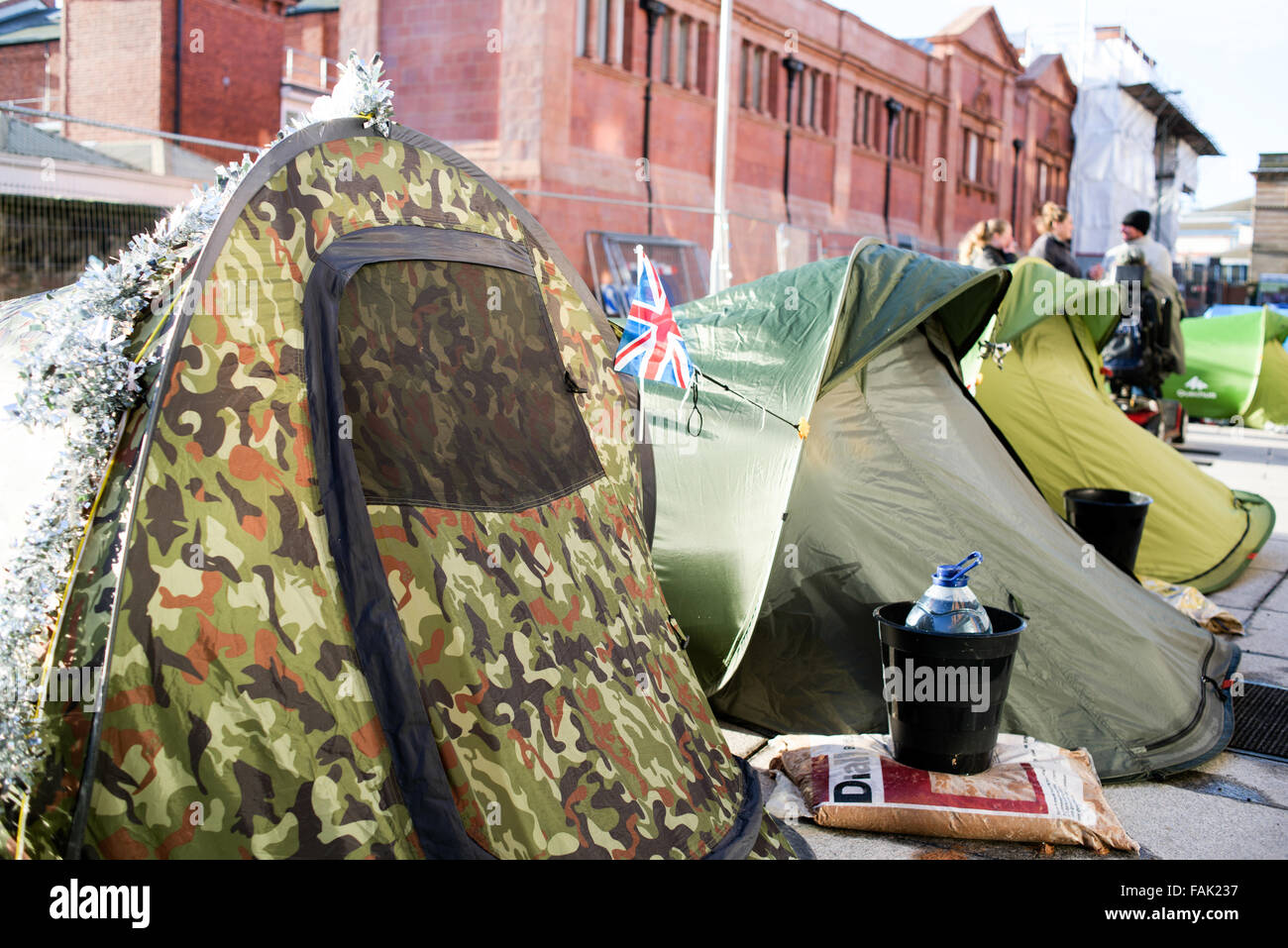 Nottingham, UK. 31st December, 2015. Rough sleepers camping on Station street have been given