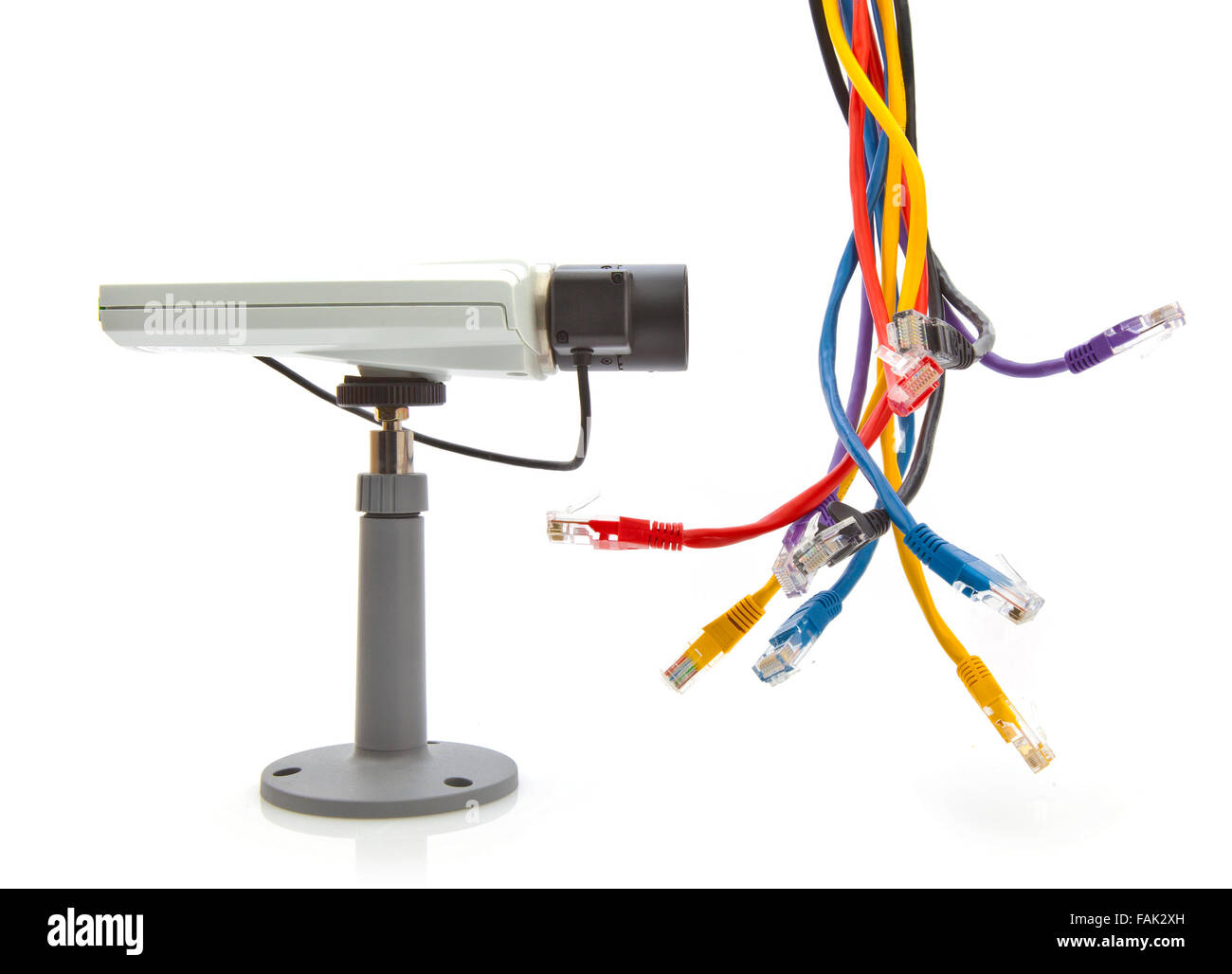 Network Security Camera with CAT 5 cables Stock Photo