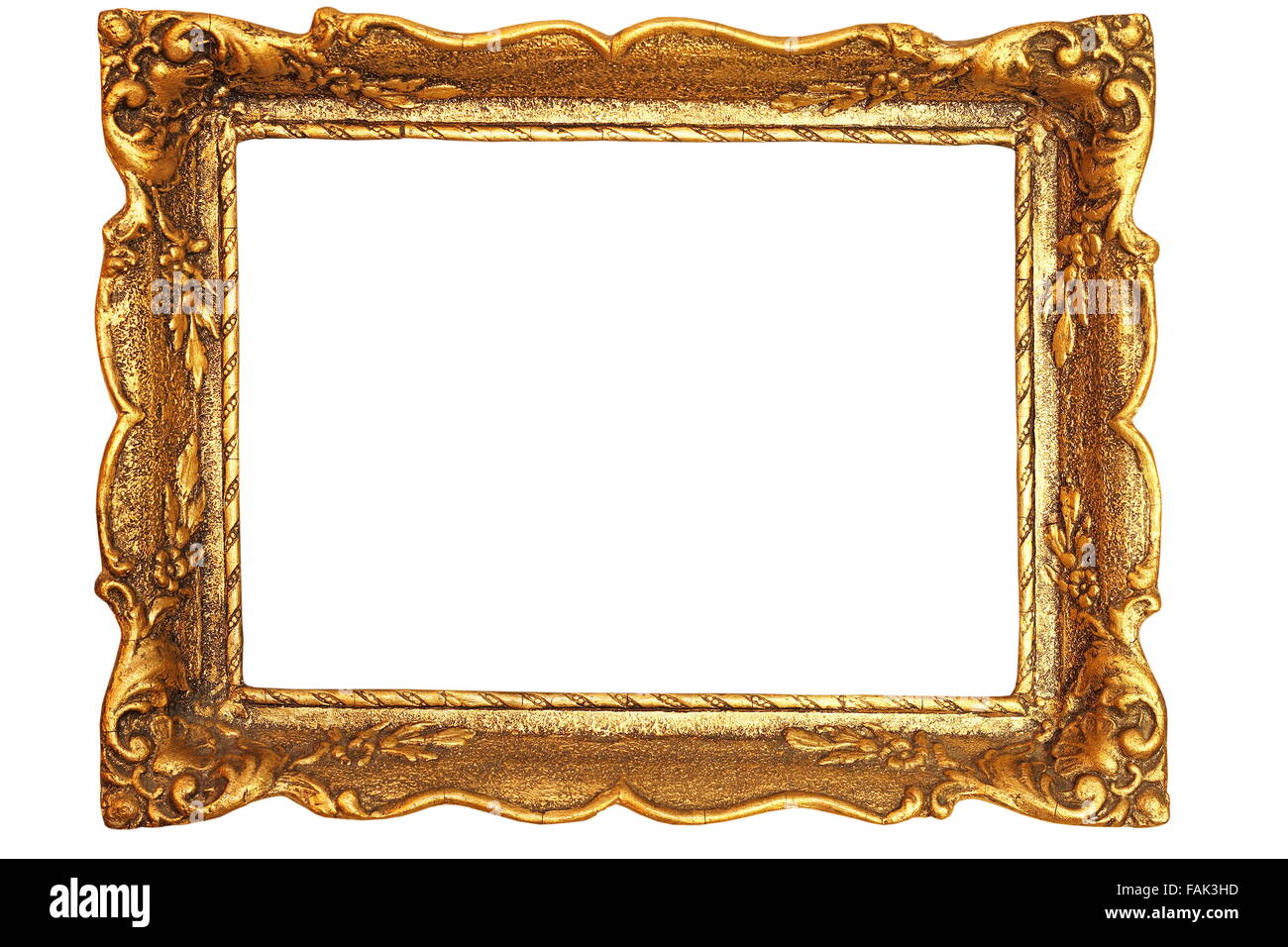 decorated antique painting frame isolated over white background with ...