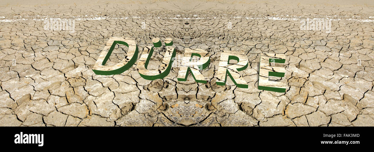 Composing, dried-up ground, 3D writing Dürre or drought Stock Photo