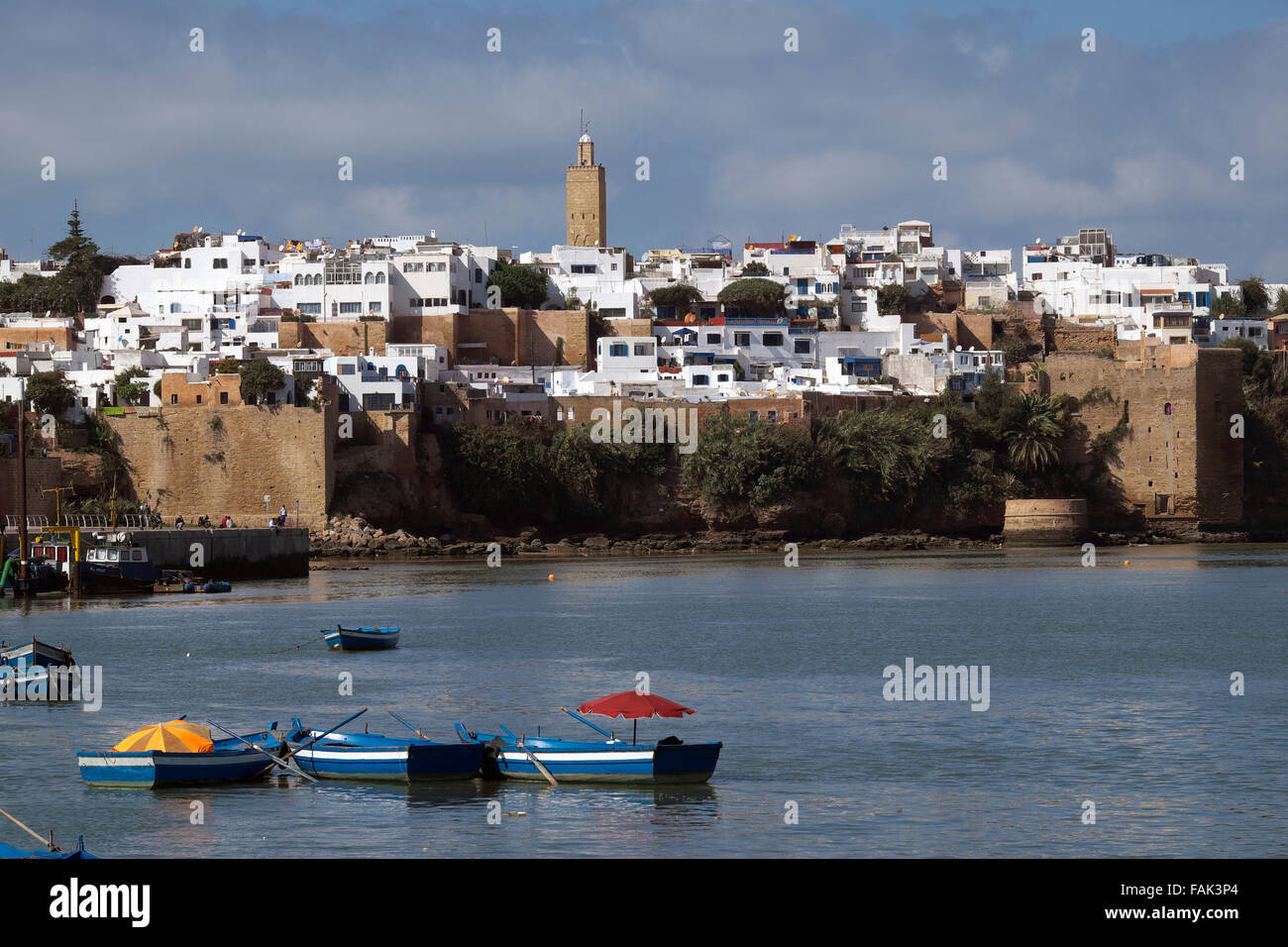 Town with Kasbah of the Udayas by the river Bouregreg, Rabat, Rabat province, Morocco Stock Photo