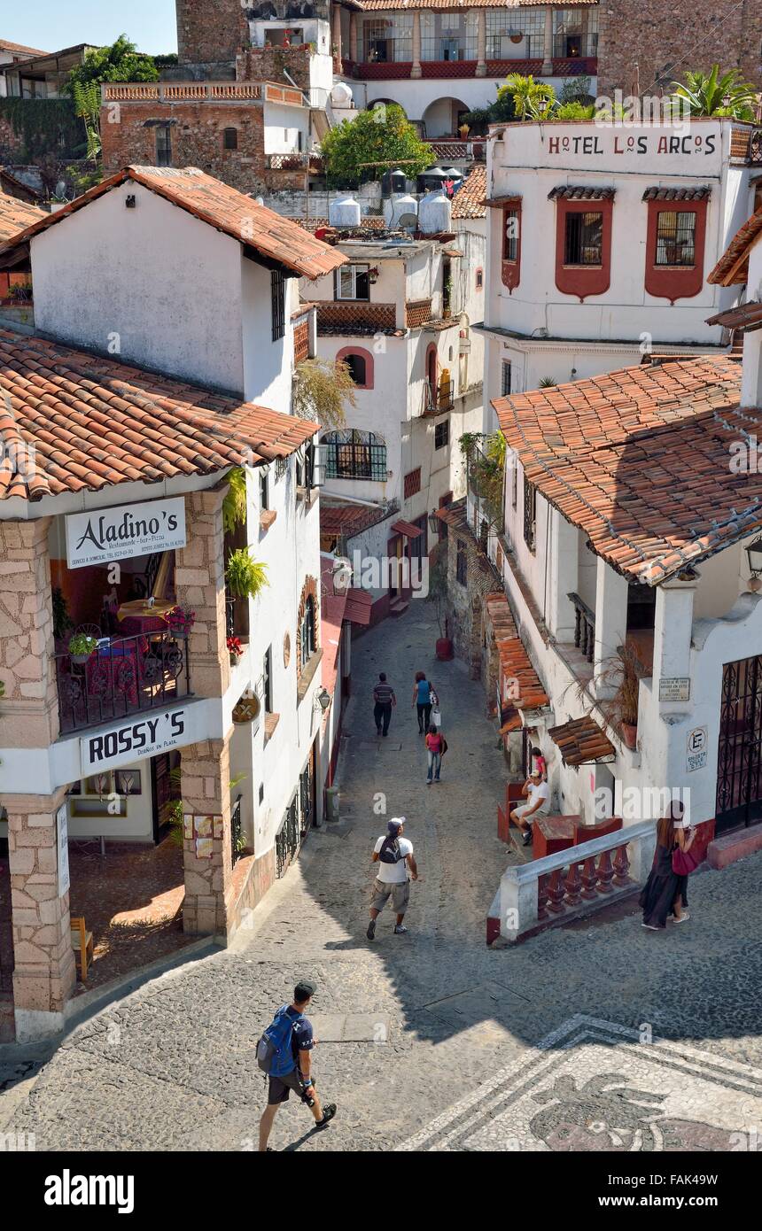 View from the town hall into the narrow streets of Taxco de Alarcon, Guerrero, Mexico Stock Photo