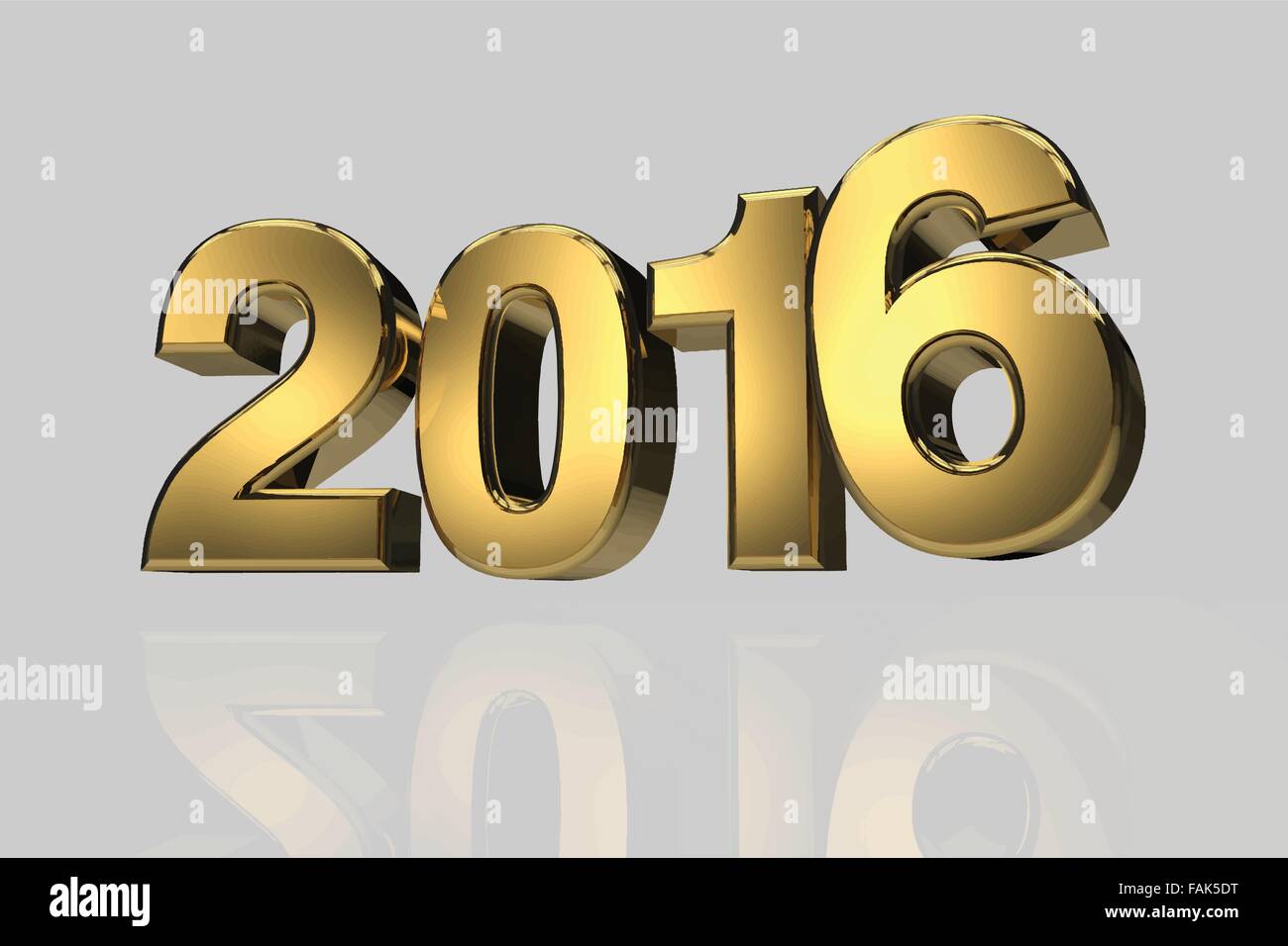 Gold number 2016 with reflection Stock Vector