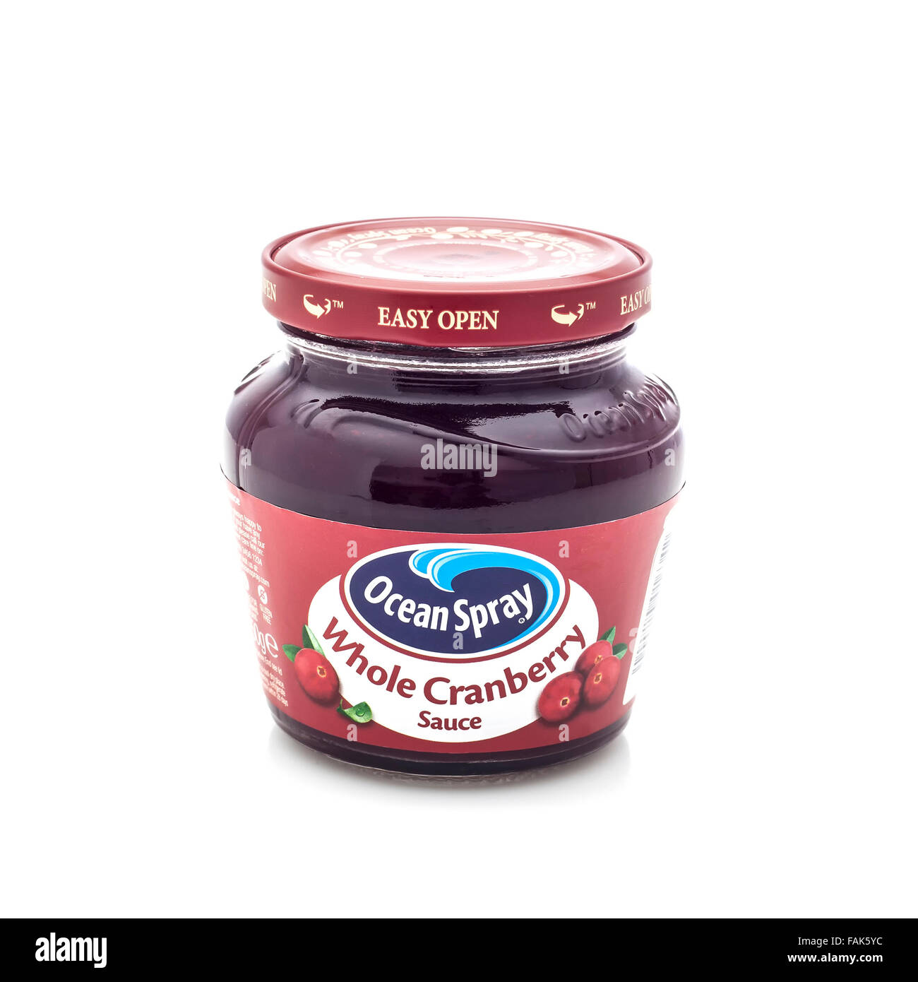 Jar Of Ocean Spray brand Whole Berry Cranberry Sauce on a White Background Stock Photo