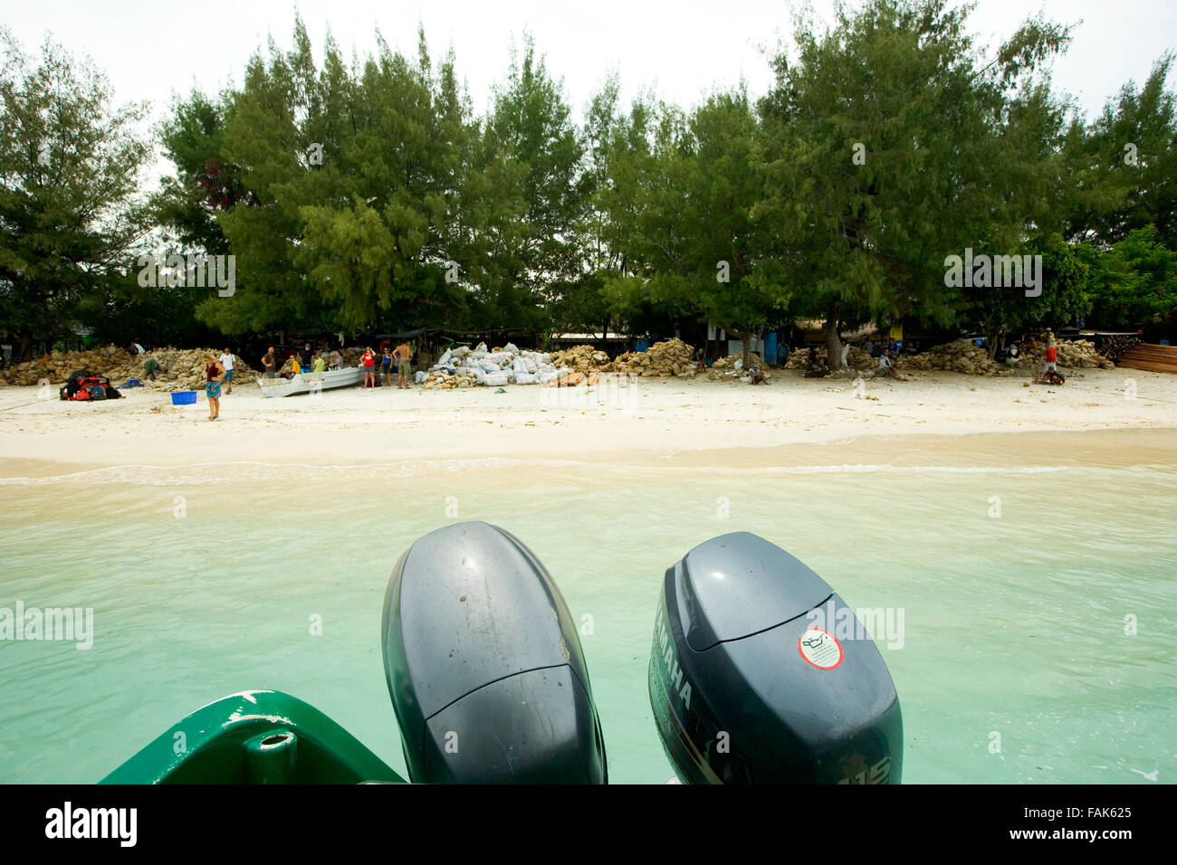 Speed boat reversing on Gili Trawangan, Indonesia, South East Asia. Stock Photo