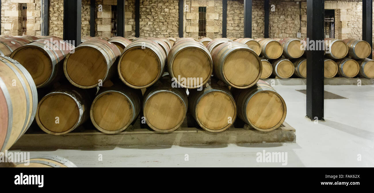 winery with wooden barrels in rows Stock Photo - Alamy