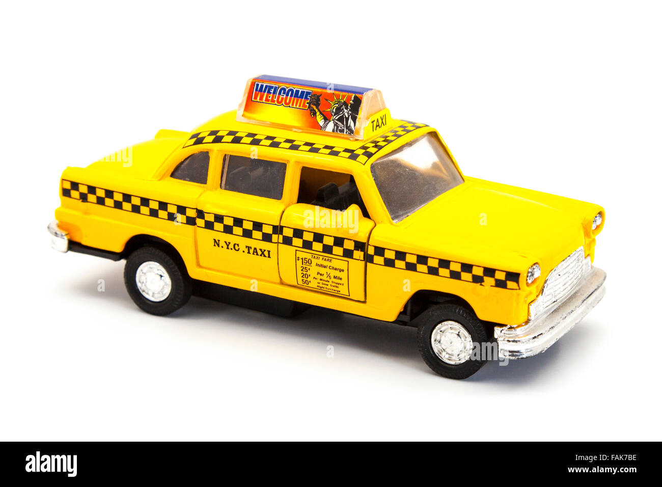 New York taxi yellow cab dinky toy Cutout cut out white background isolated copy space Stock Photo