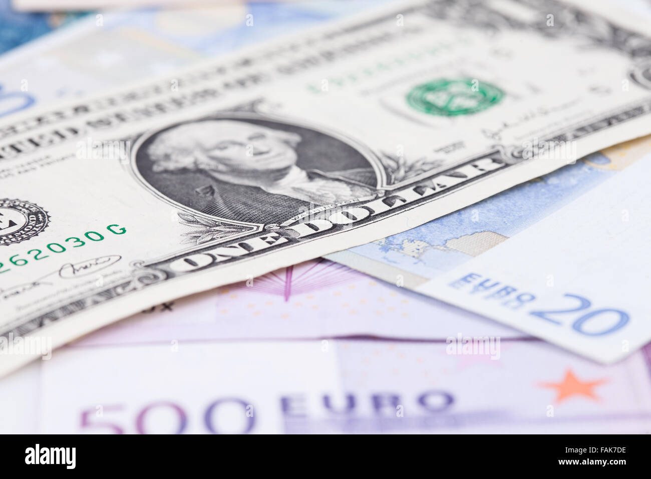 bill dollar against the Euro closeup Stock Photo