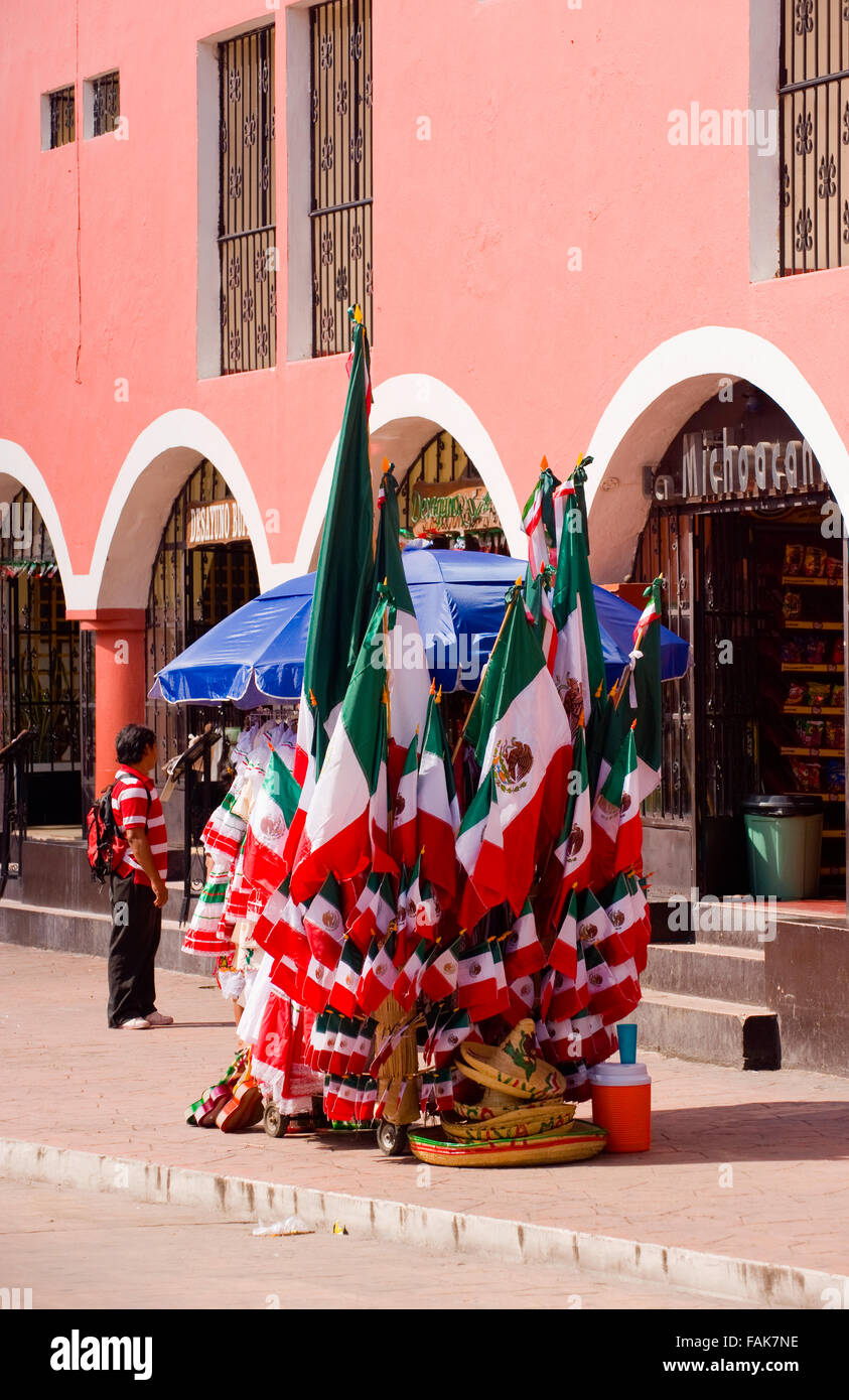 Independence daymerchandise on sale in the street in Valladolid, Mexico Stock Photo