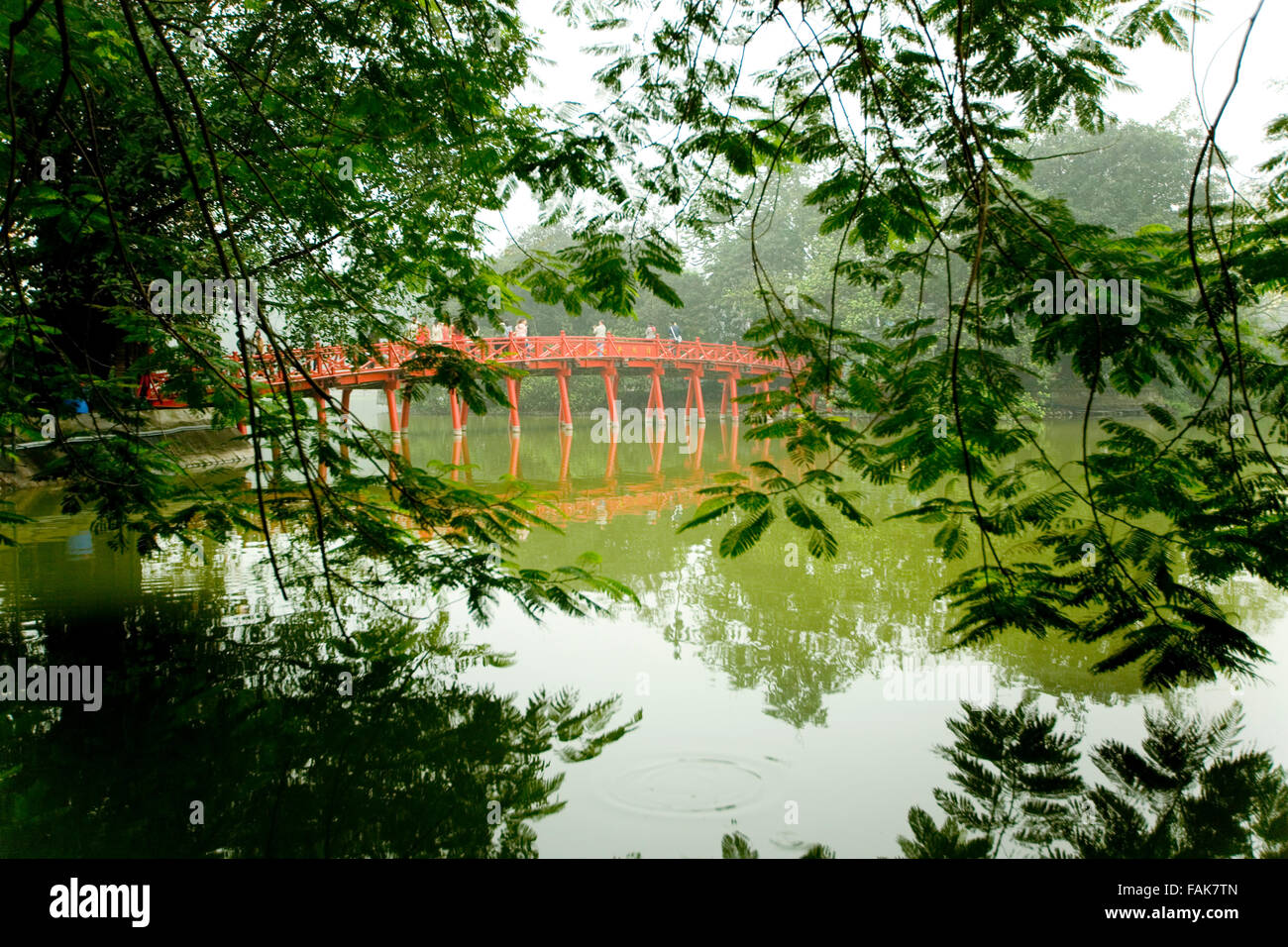 The Huc bridge,Hoan Kiem lake,Hanoi,Vietnam Stock Photo
