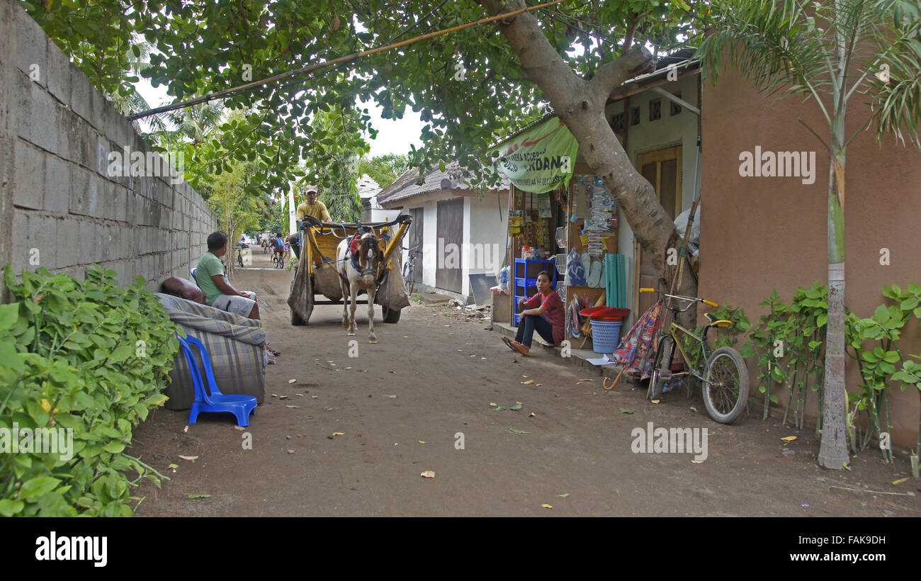 Unchanged and undeveloped main street Gili Islands, Indonesia