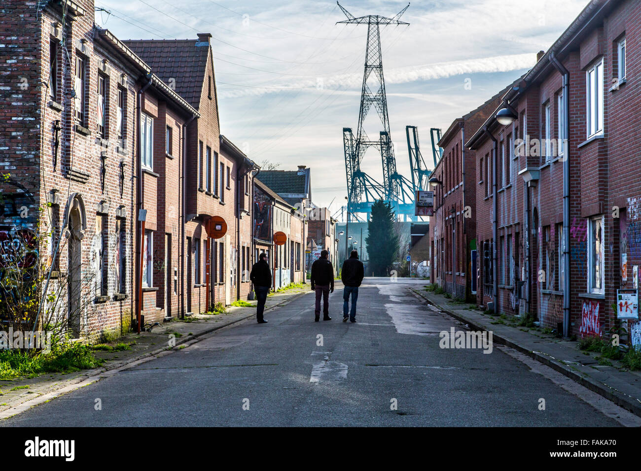 The 'Ghost Town' Doel, in the municipality of Beveren in East Flanders, Belgium, on the Scheldt, Stock Photo
