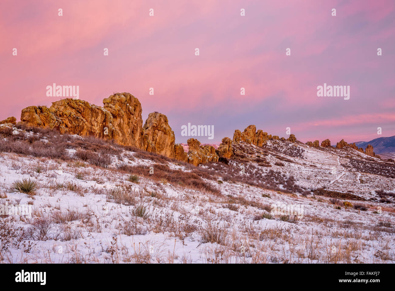 Devils Backbone rock formation at foothills of Rocky Mountains in ...