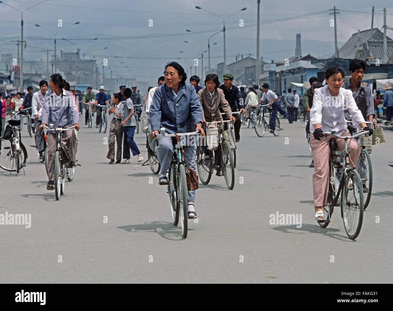 Cyclists in Hohhot, capital of Inner Mongolia, Autonomous region, Northern China Stock Photo