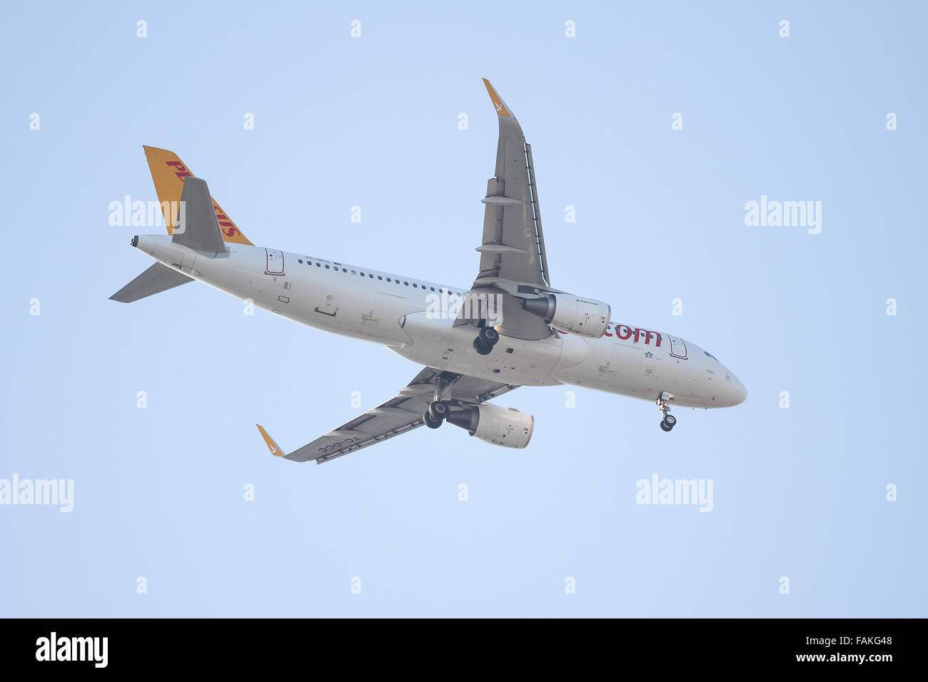 Pegasus Airlines Airbus A320-214 (CN 5950) landing to Sabiha Gokcen Airport. Stock Photo