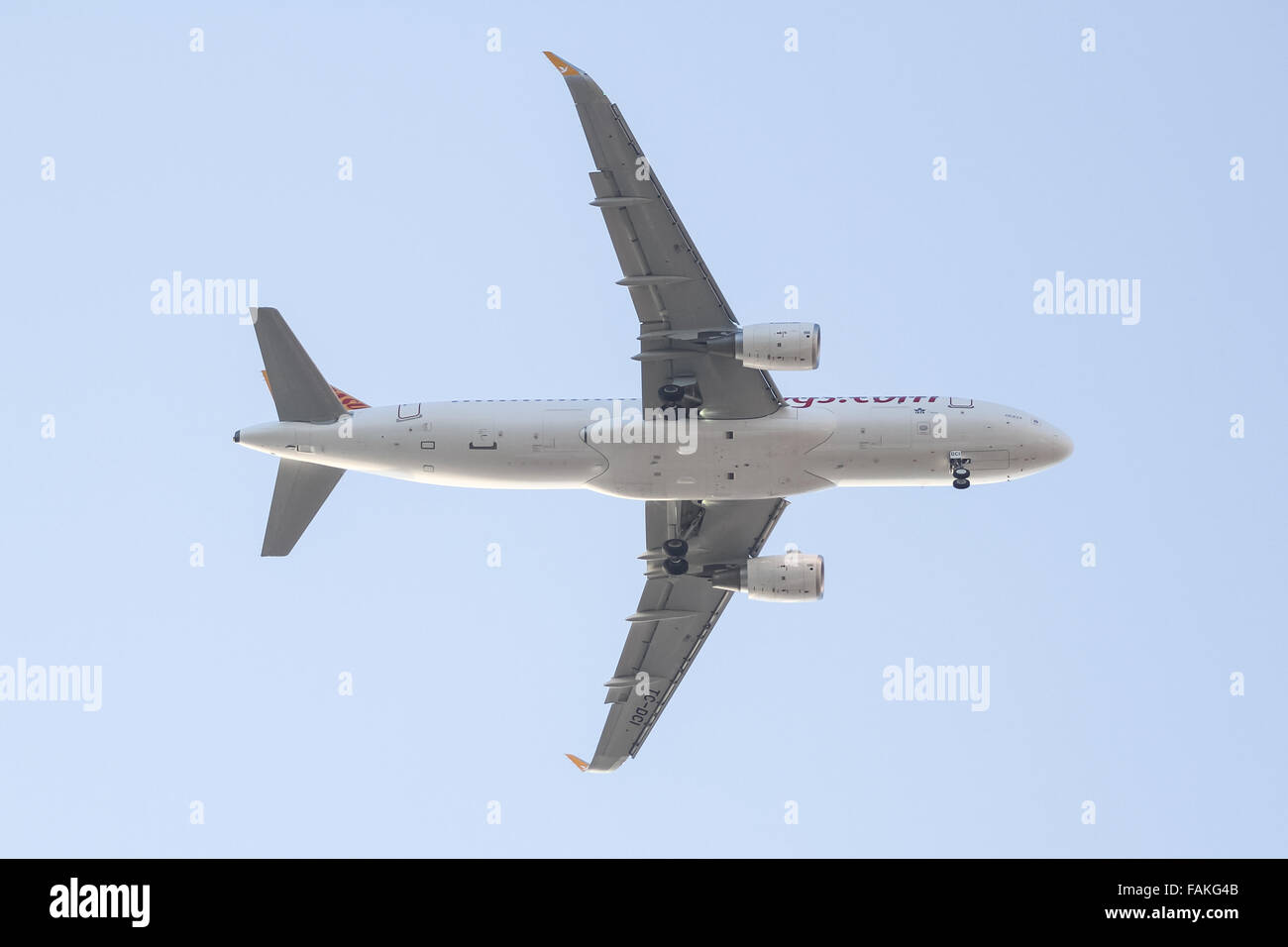 Pegasus Airlines Airbus A320-216 (CN 6666) landing to Sabiha Gokcen Airport. Stock Photo