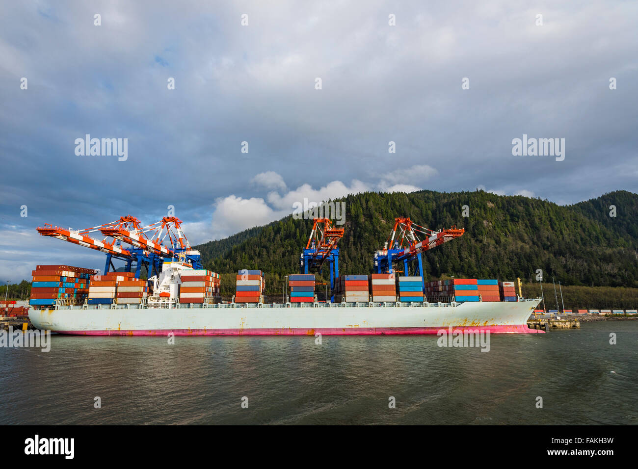 Ocean going cargo tankers at port, Prince Rupert British Columbia Canada Stock Photo