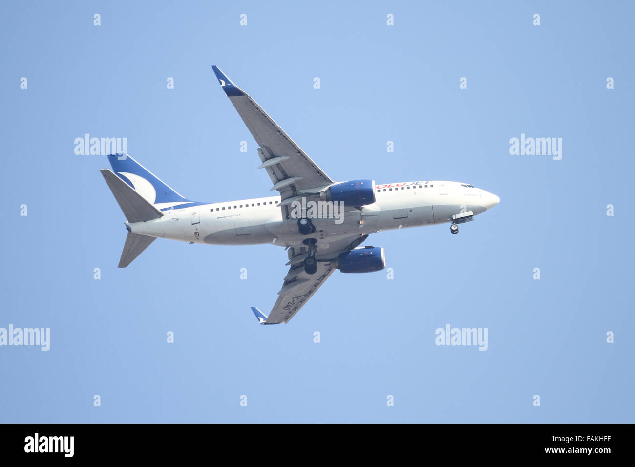 AnadoluJet Airlines Boeing 737-76N (CN 34753/2165) landing to Sabiha Gokcen Airport. Stock Photo