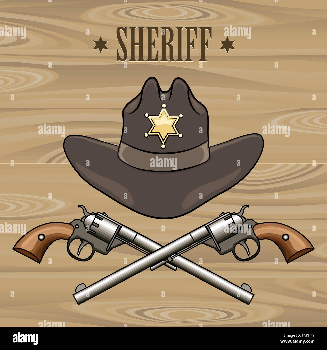 Sheriff hat and crossed revolvers. Illustration in cartoon style. Stock Vector