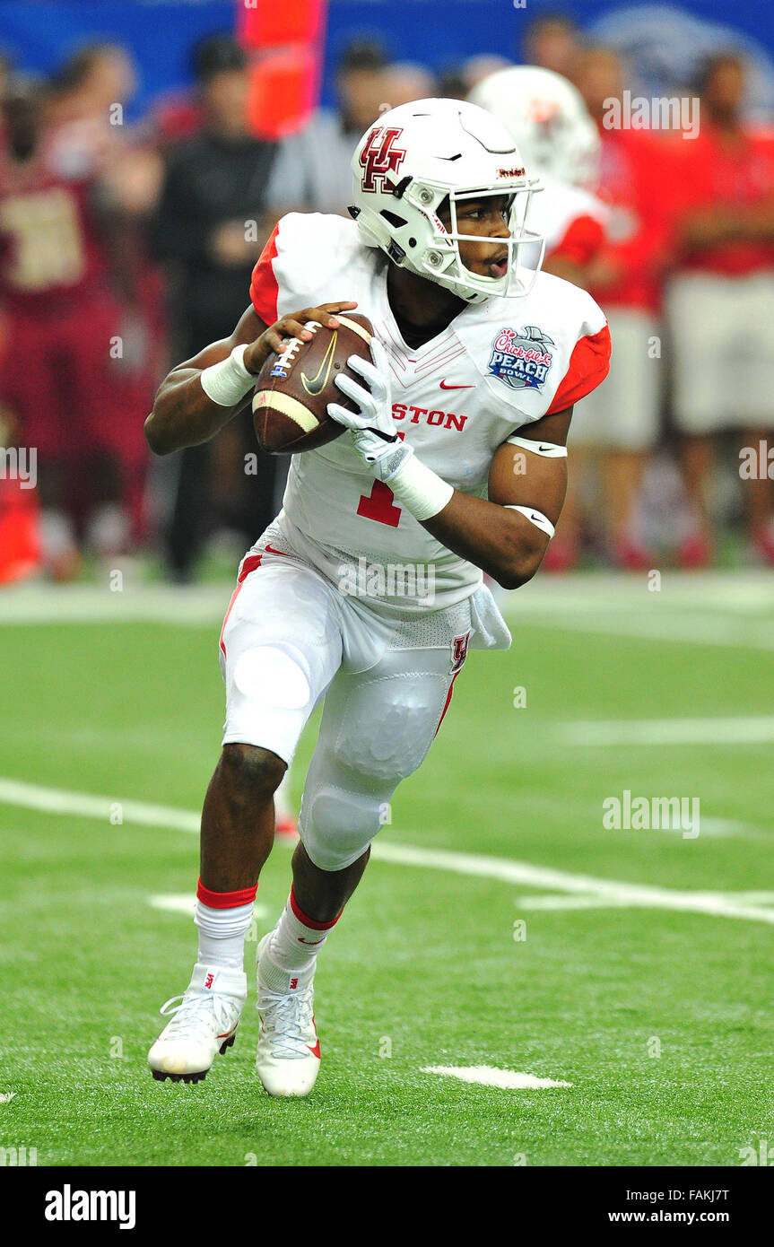 Atlanta Georgia, USA. 31st Dec, 2015. houston QB Greg Ward Jr. (#1) in action during the Chick-Fil-A Peach Bowl game in the Georgia Dome in Atlanta Georgia, USA. Houston Cougars won the game 38-24. Bill McGuire/CSM/Alamy Live News Stock Photo
