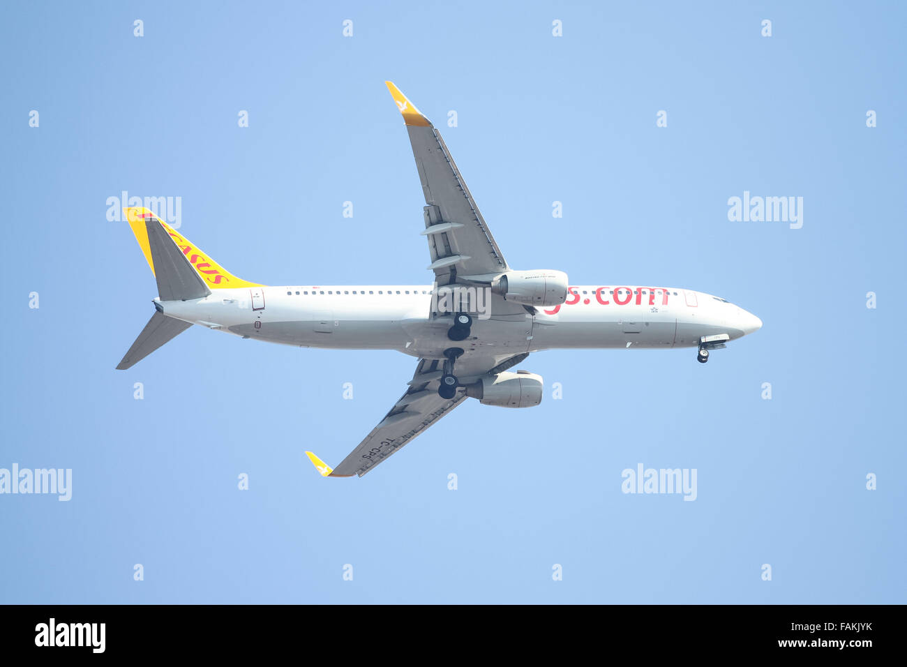Pegasus Airlines Boeing 737-8GJ (CN 37366/3628) landing to Sabiha Gokcen Airport. Stock Photo
