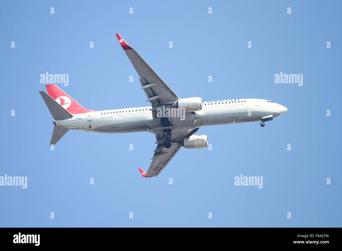 Turkish Airlines Boeing 737-8F2 (CN 29769/102) landing to Sabiha Gokcen Airport. Stock Photo