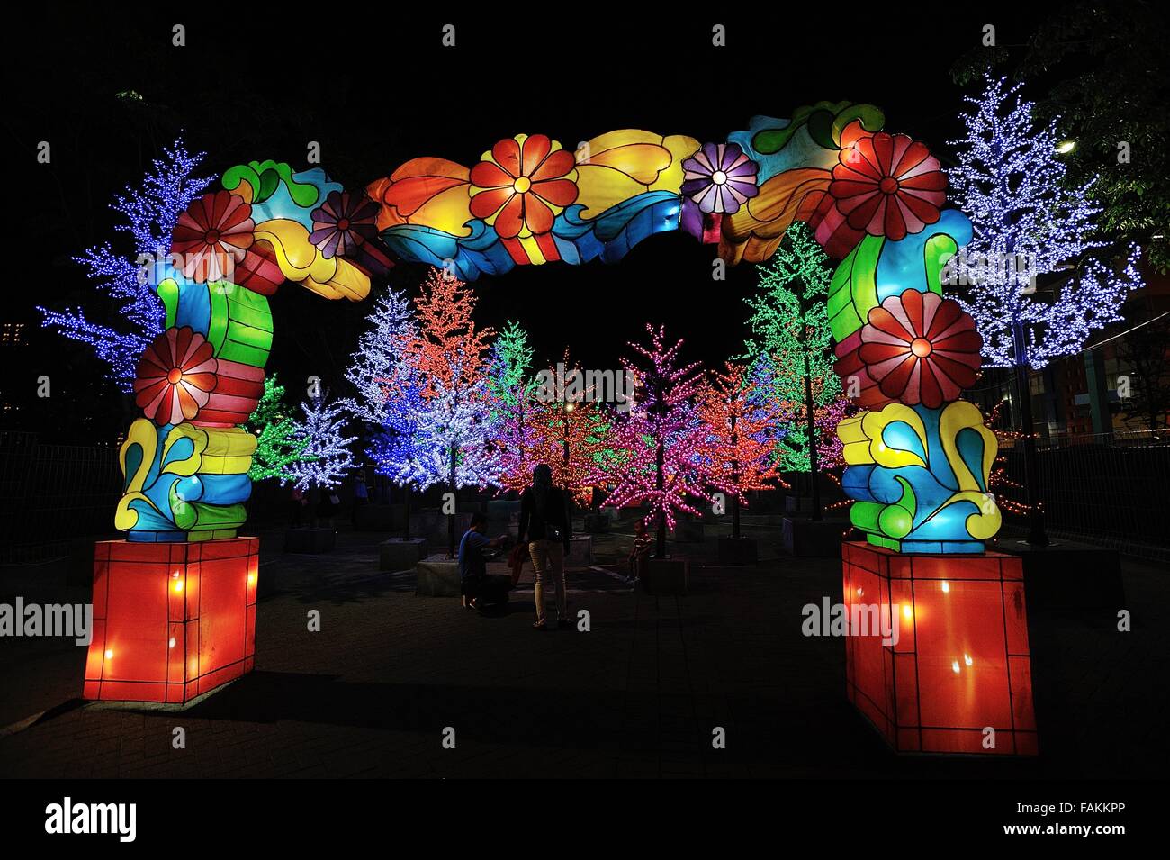 Surabaya, Indonesia. 01st Jan, 2016. Indonesian visit giant lantern  festival during 2016 New Years eve celebration at East Coast Pakuwon.  People in major cities around the world set up fireworks for kicked