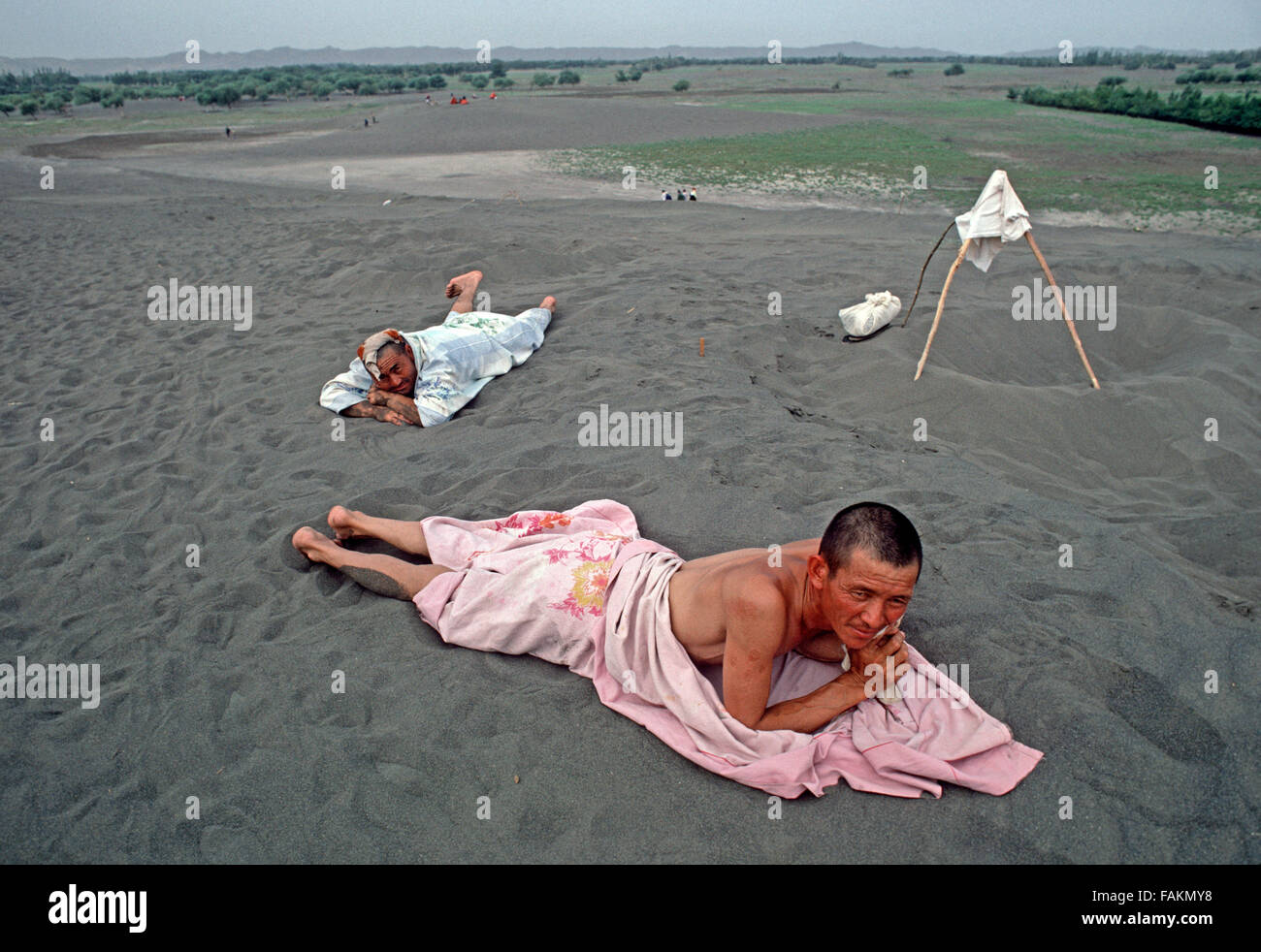 Turpan Hot Sands treatment for arthritis and lumbago , Turpan Desert, Xinjiang Province, Northwest China Stock Photo