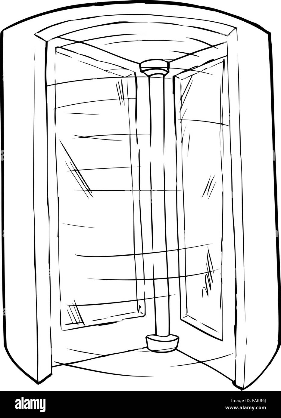 Outlined cartoon doorway with spinning revolving door Stock Vector
