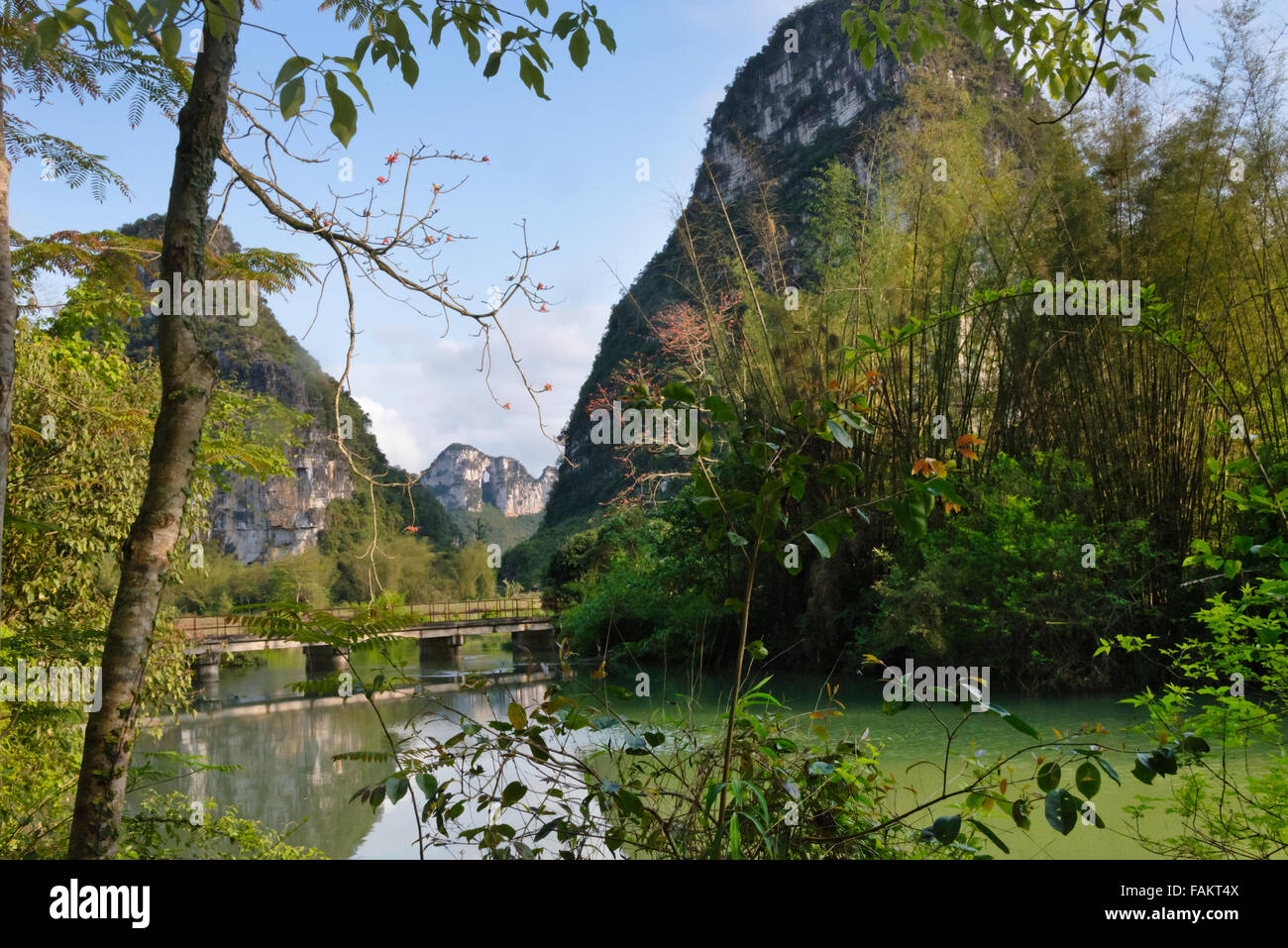 Karst hills along Mingshi River, Guangxi Province, China Stock Photo