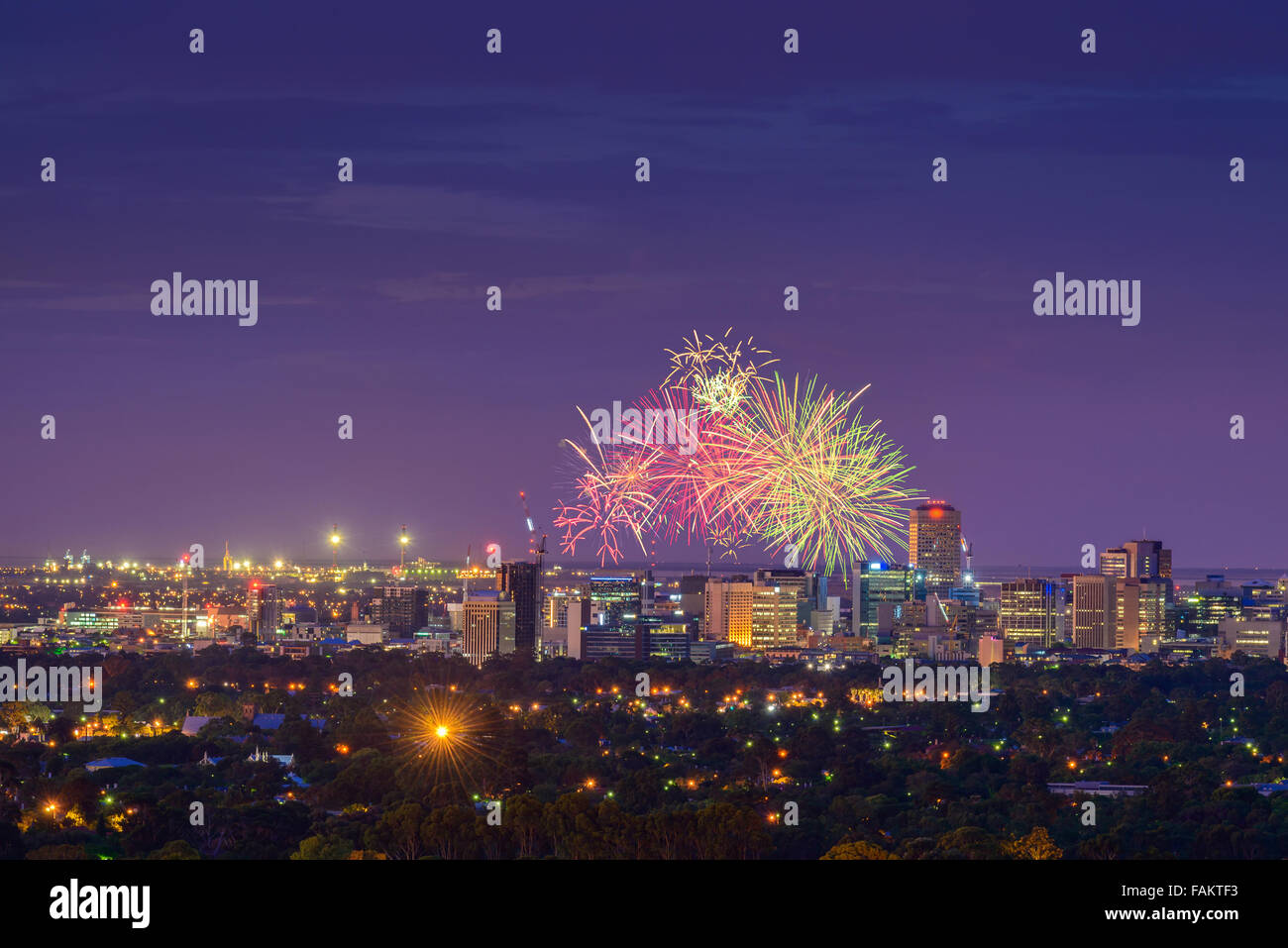New Year Fireworks display in Adelaide, South Australia Stock Photo