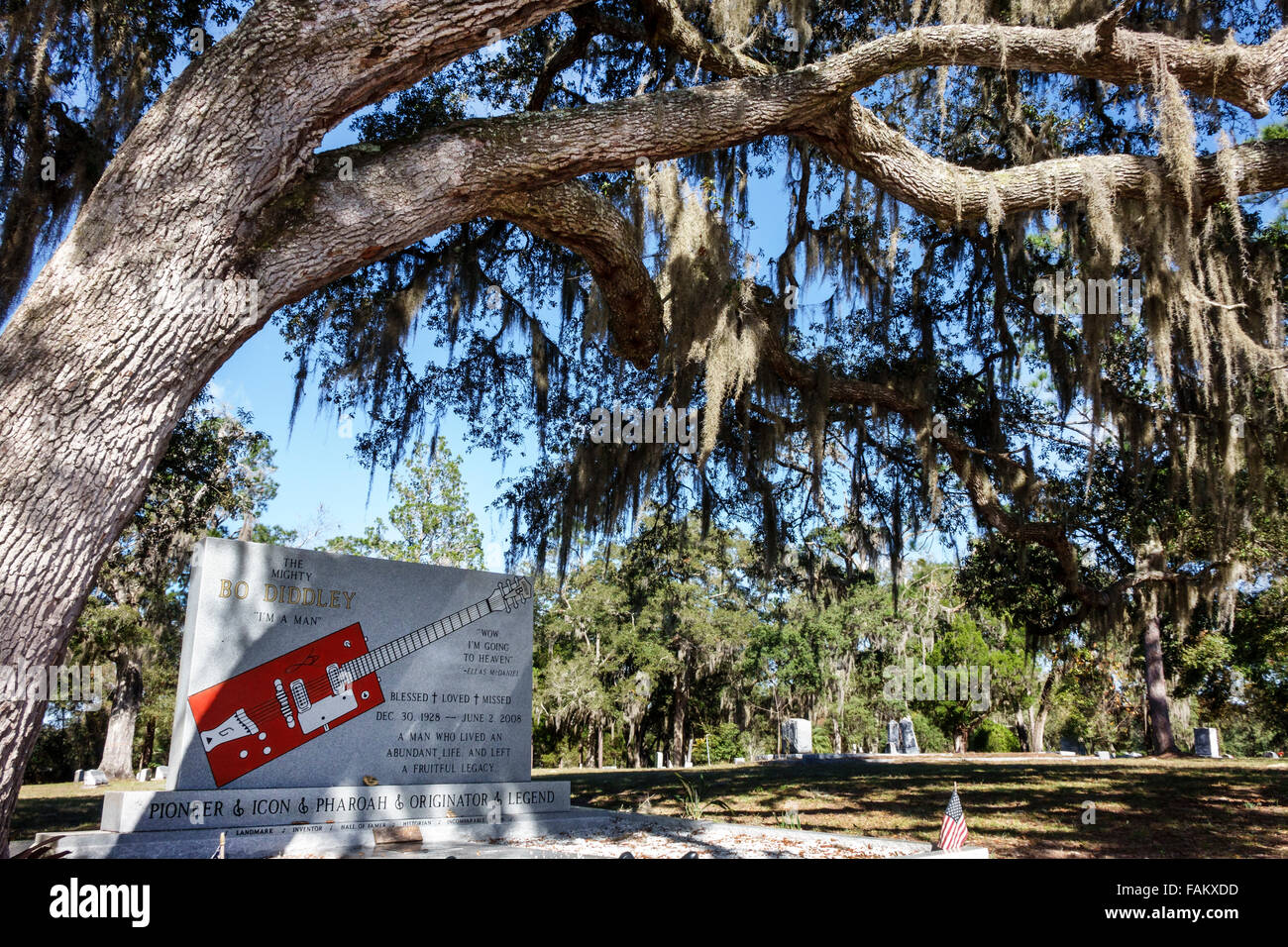 Florida, FL, South, Bronson, Bronson Cemetery, Bo Diddley, burial Stock