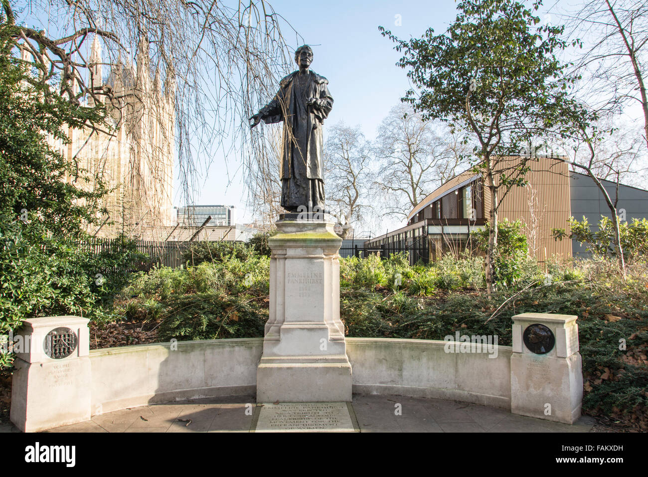 Statue of Emmeline Pankhurst outside The Houses of Parliament in Westminster, London, UK Stock Photo