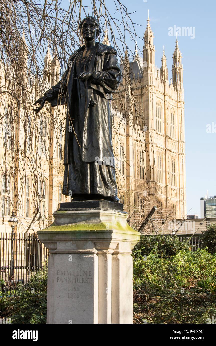 Statue of Emmeline Pankhurst outside The Houses of Parliament in Westminster, London, UK Stock Photo