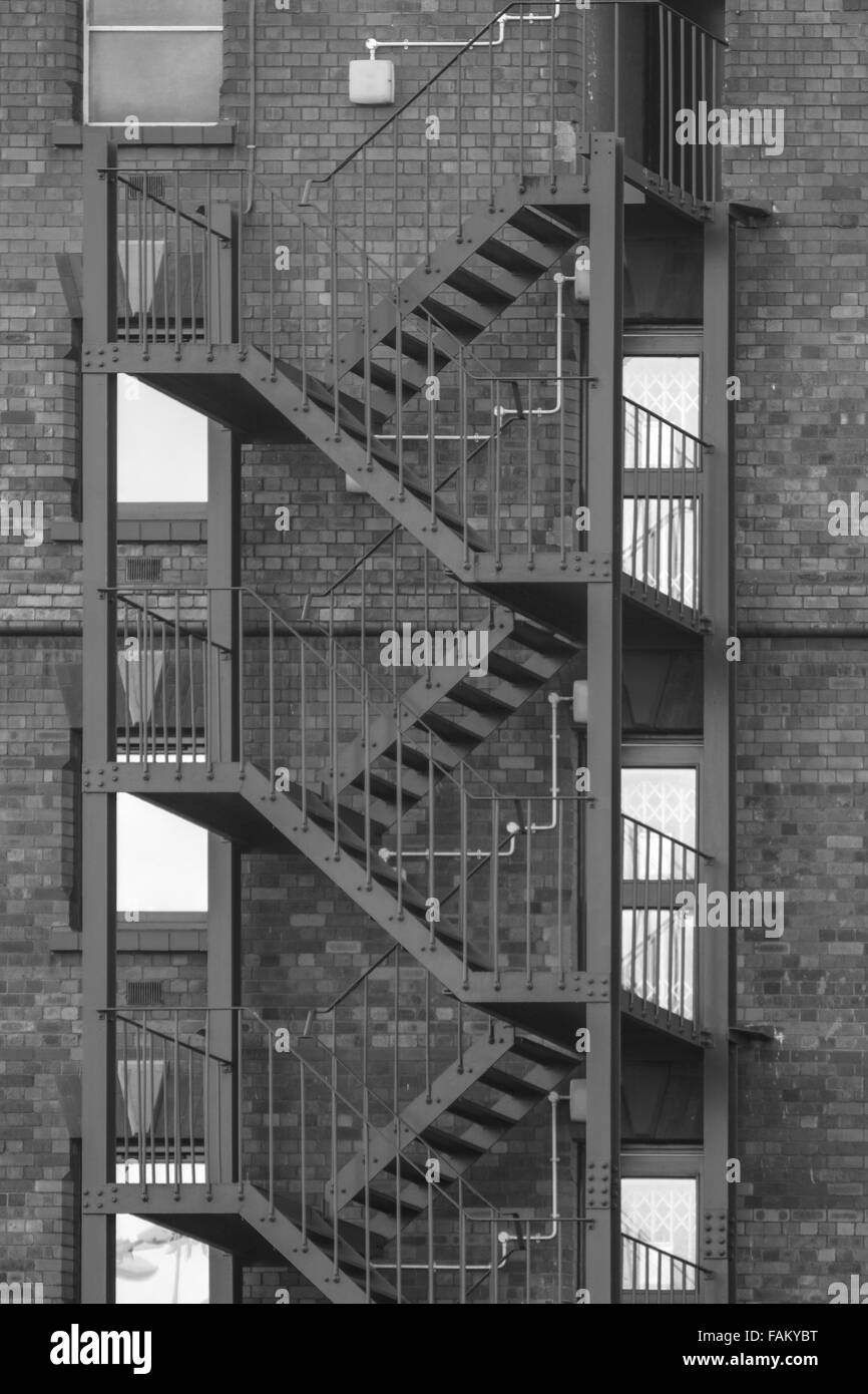 Metal fire escape on the outside of a building in canons marsh bristol Stock Photo
