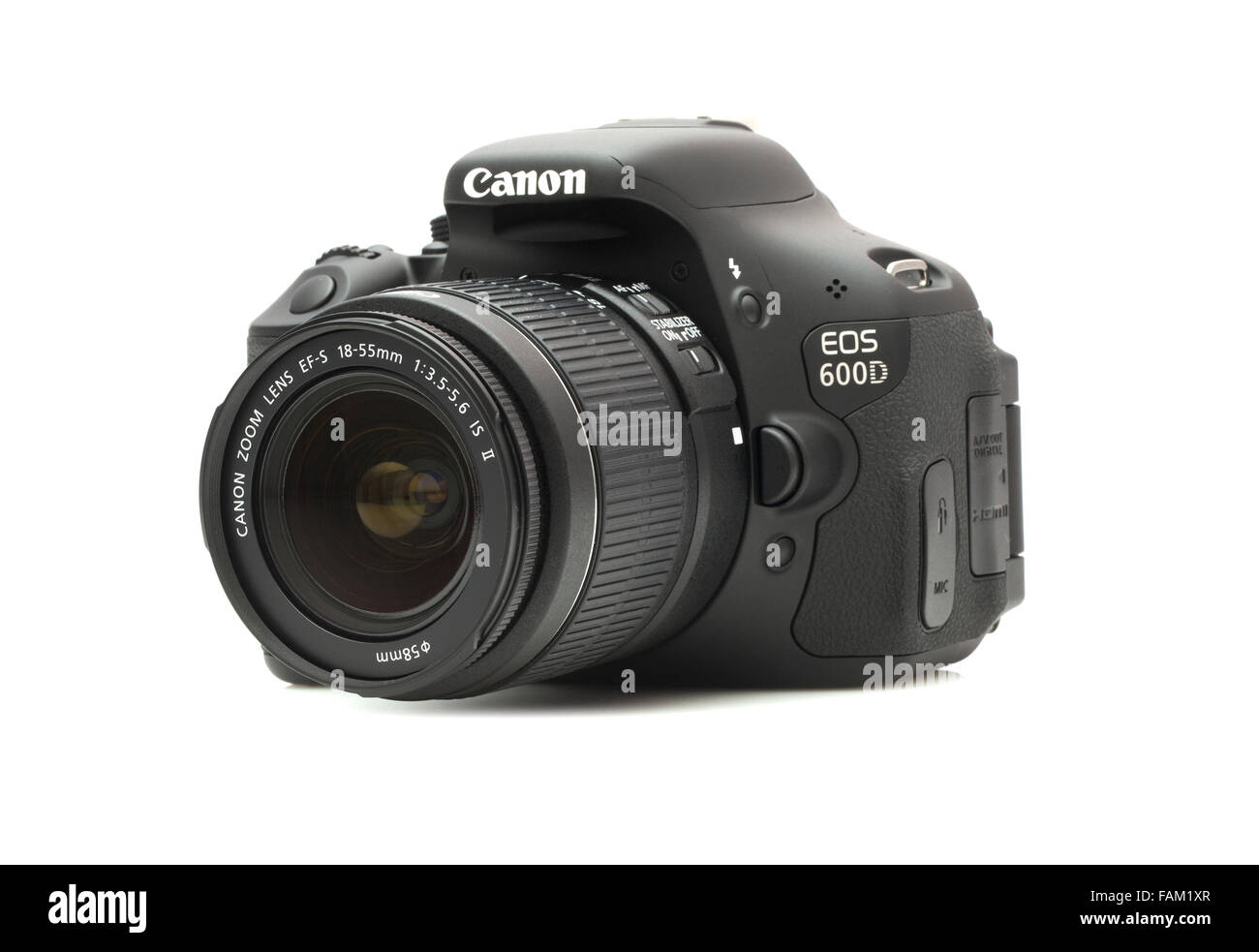 Canon 600D DSLR Camera on a White Background Stock Photo