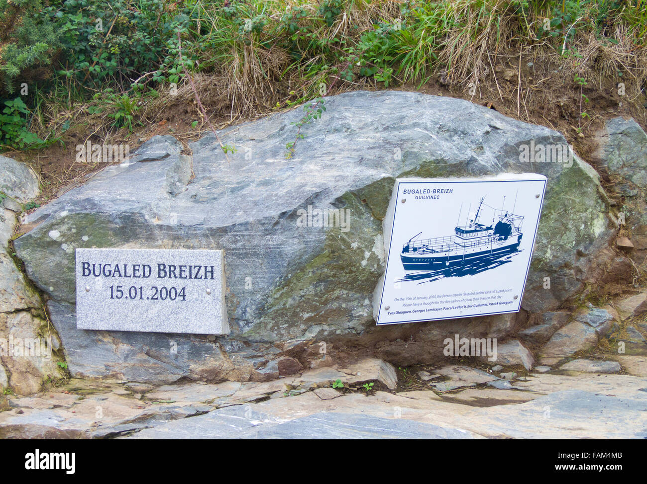 Bugaled Breizh Fishing Trawler Maritime Accident Memorial, Nr Hot Point, Lizard Peninsula, Cornwall, England, UK Stock Photo