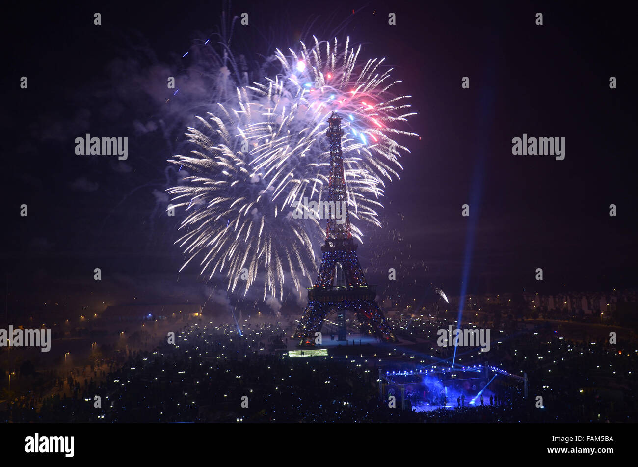 Lahore, Pakistan. 01st Jan, 2016. Fireworks light the sky over near the
