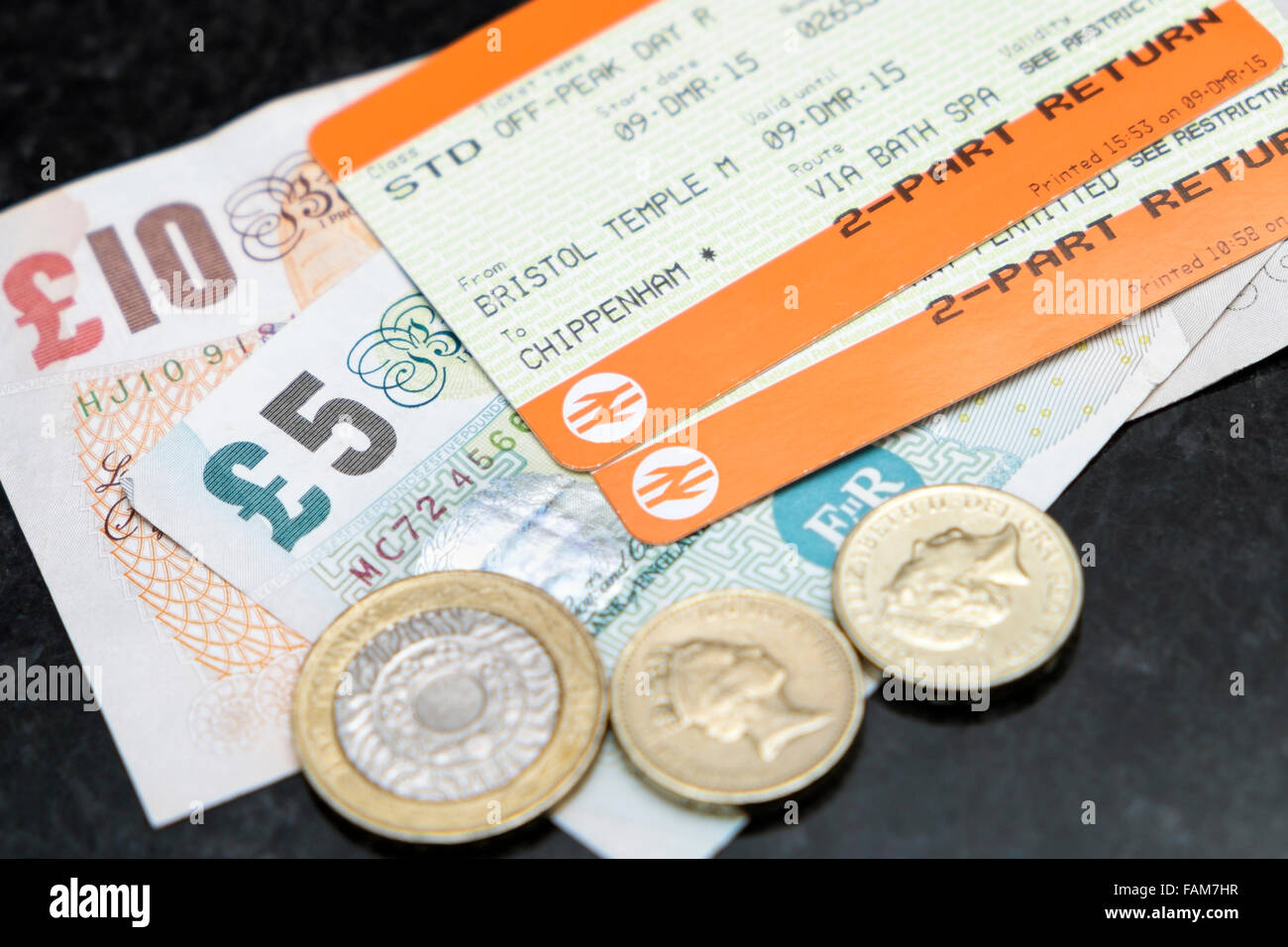 Chippenham, UK, 1st January 2016. Rail tickets are pictured on the day before UK rail fares are set to rise by an average of 1.1%,this rise in ticket prices is the smallest rise in rail fares for six years. Credit:  lynchpics/Alamy Live News Stock Photo