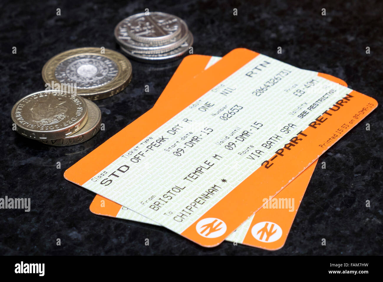 Chippenham, UK, 1st January 2016. Rail tickets are pictured on the day before UK rail fares are set to rise by an average of 1.1%,this rise in ticket prices is the smallest rise in rail fares for six years. Credit:  lynchpics/Alamy Live News Stock Photo