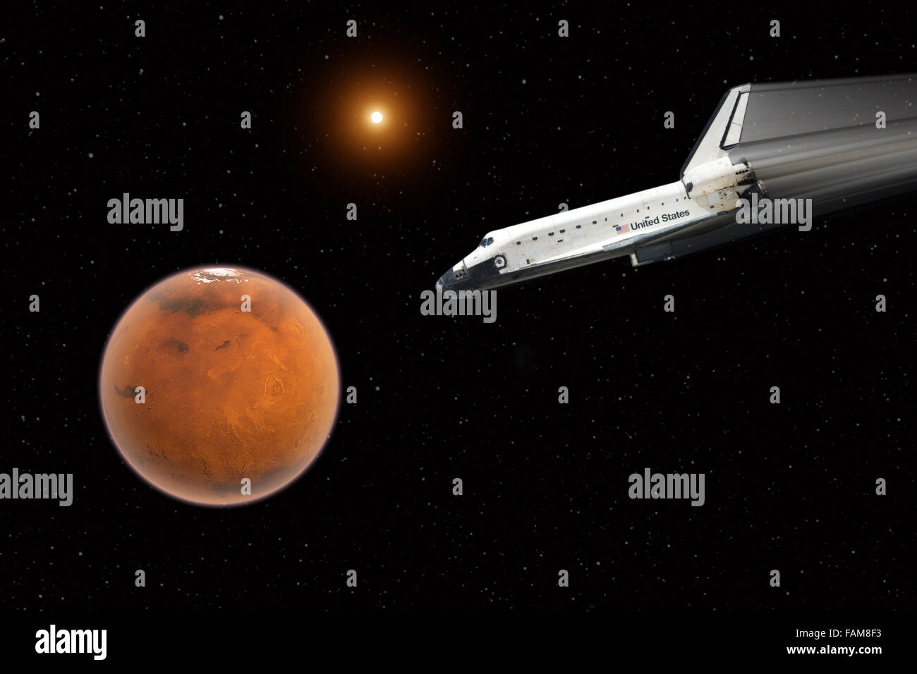 Space shuttle on way to Mars - Elements of this image furnished by NASA Stock Photo