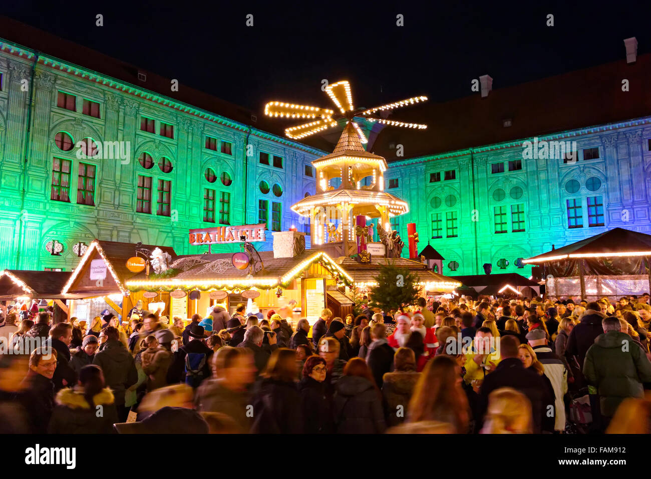 German Christmas markets in illuminated  Residence,  Munich, Upper Bavaria, Germany, Europe. Stock Photo