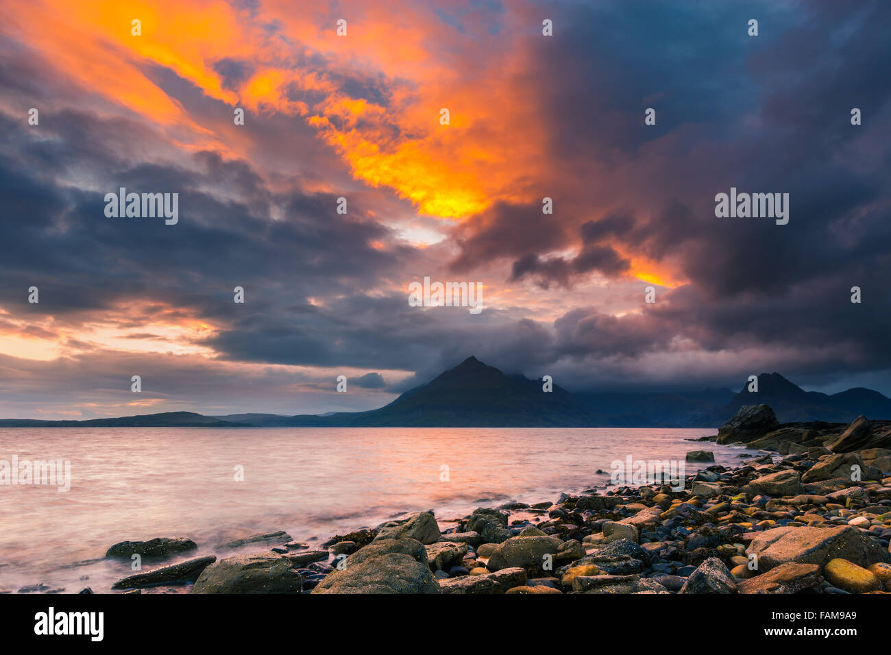 Sunset at Elgol Beach, Isle of Skye, Scotland Stock Photo