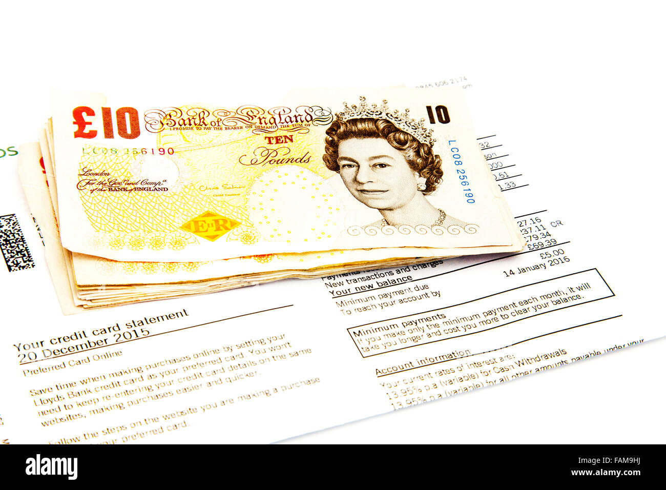 Credit Card Bill Statement Payment Due Money Owed Pay Cash Debt Worry Debts Owing Cutout Cut Out White Background Isolated Stock Photo Alamy